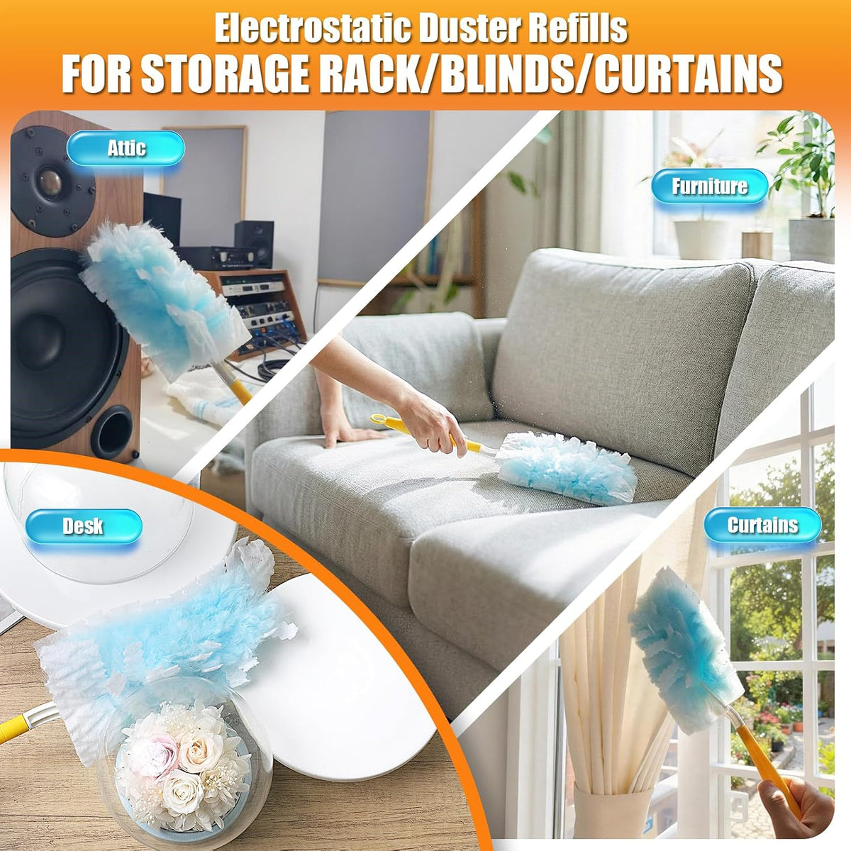 80 Count Duster Refills Compatible with Swiffer Duster, 180°Disposable Multi-Surface Microfiber Cleaning Dusters, Lemon Scent