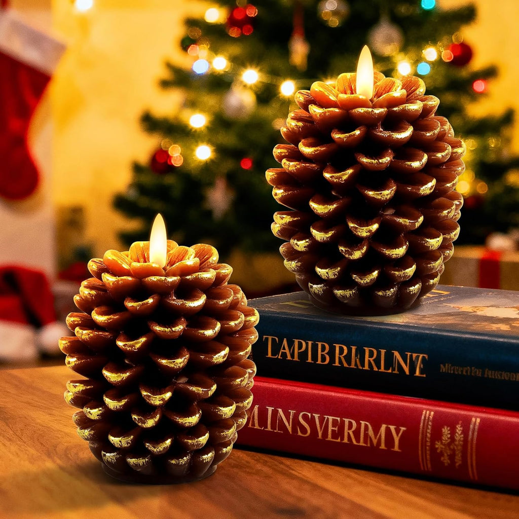 Verdenu 2 Pack Flameless Pine Cone Candles with Remote Timer