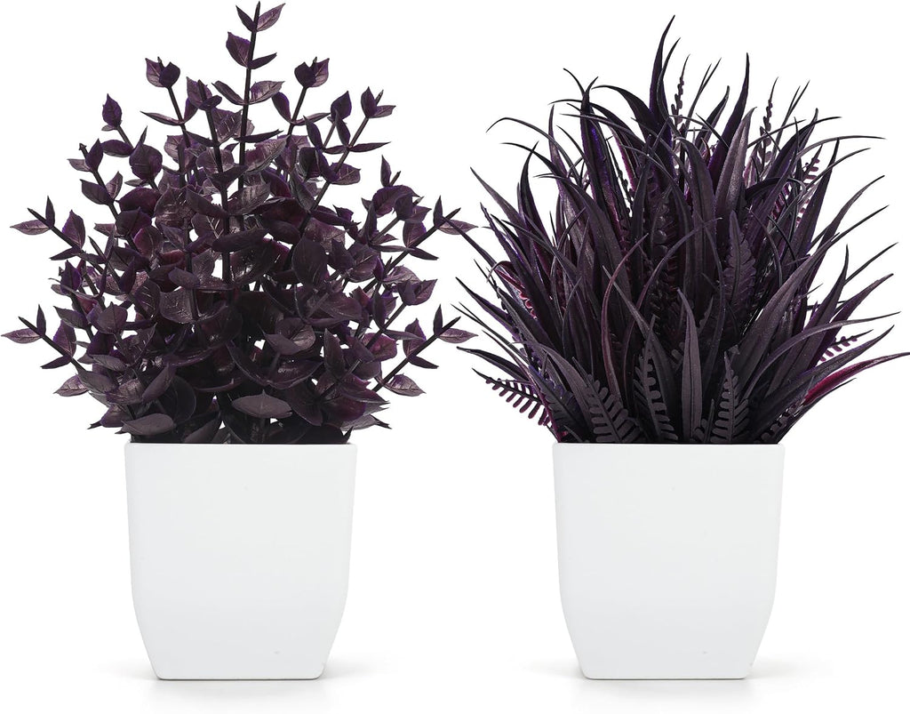 Der Rose 2 Pack Plum Small Fake Plants for Halloween Gothic Home Decor