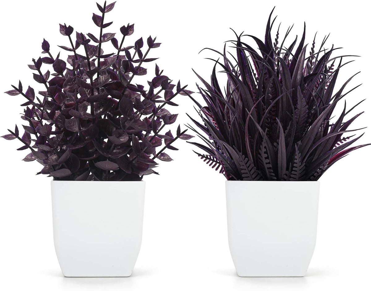 Der Rose 2 Pack Plum Small Fake Plants for Halloween Gothic Home Decor