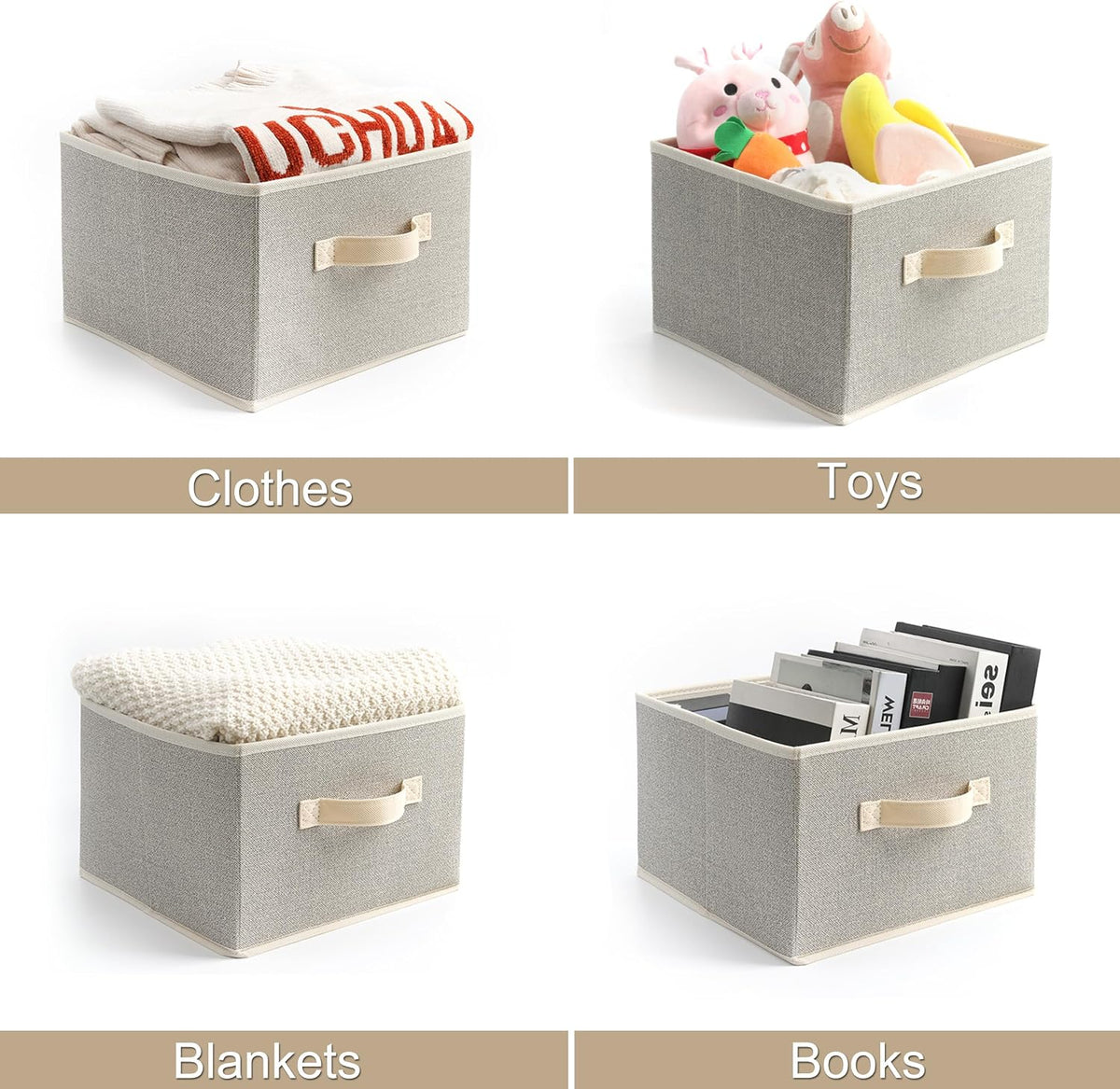 11 inch Storage Baskets, Woven Fabric Bins, Storage Cubes with Reinforced Handles, Organizer Bins for Closet Shelves, Foldable, for Clothes (Beige, 4PCS/11*11*7.8inch)