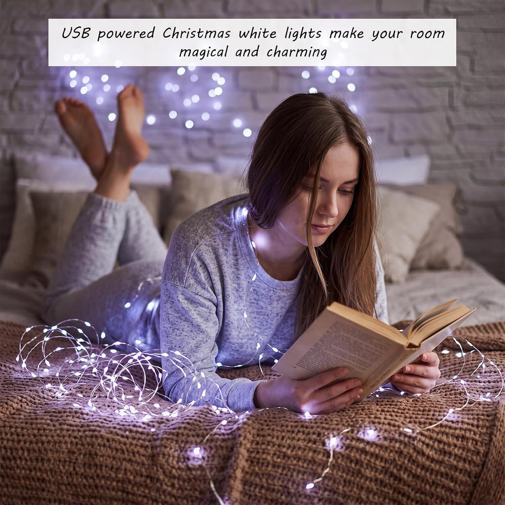 Macarrie Fairy Lights 33ft 100 LED USB Light, Cool, White USB, 20 Pcs