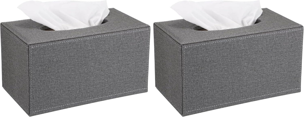 Sumnacon Tissue Box Cover Rectangular Tissue Box Holder Linen Tissue Box with Magnetic Bottom Decorative Grey Tissue Box for Bathroom Toilet Living Room Table Desk Office Car, Large (Pack of 2)
