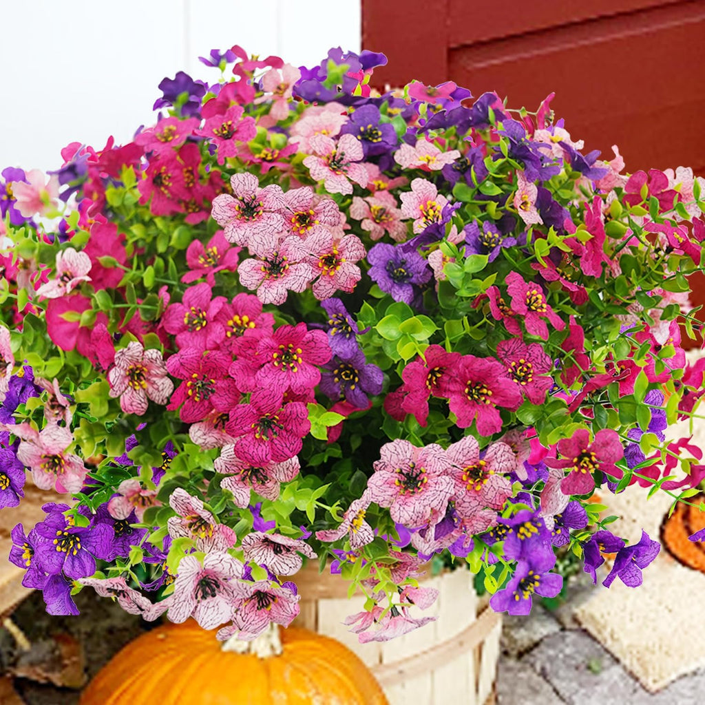 trytuny Artificial Flowers for Outdoor, UV Resistant Fake Silk Flowers, Realistic Faux Plants for Outside Indoor Porch Patio Window Box Planter Home Decor (20, Purple Rosy Pink)