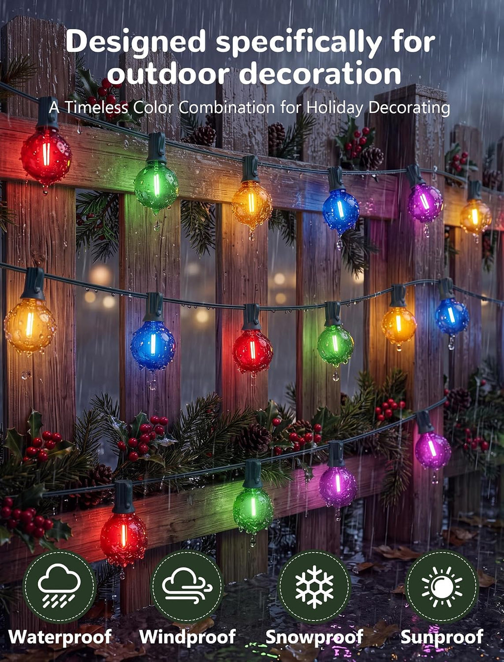 25FT G40 LED Multicolor Outdoor String Lights, 25 Shatterproof Globe Bulbs