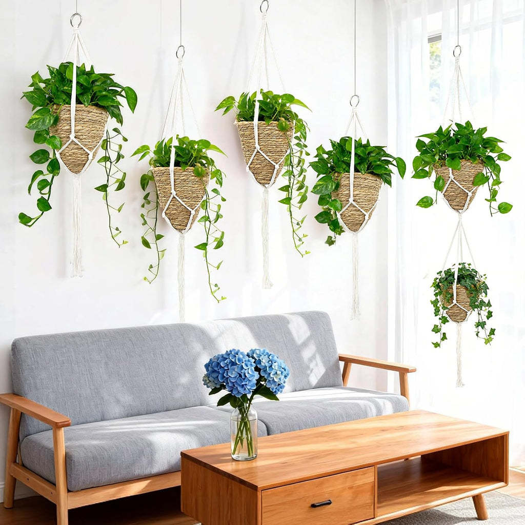 RAINFLOW Macrame Plant Hangers 5 PCS, Hanging Plant Holder Set