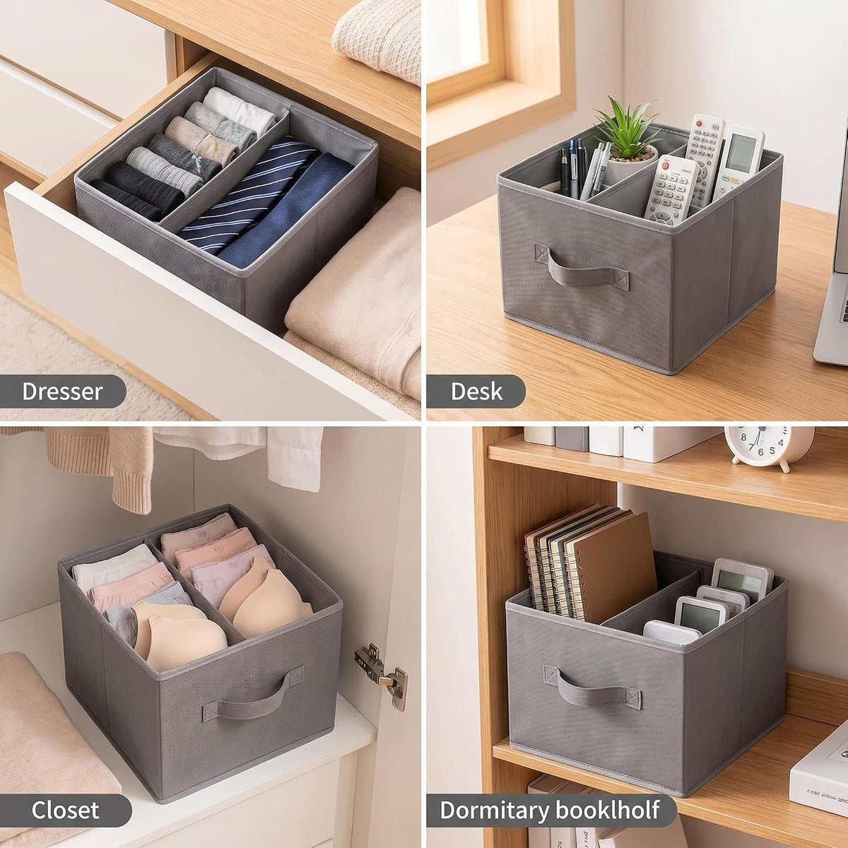 Collapsible Fabric Storage Drawer 11"x11"x7" - Foldable Closet Drawer for Hanging Closet Organizer, Shelf Drawer for Clothes, Underwear, Socks, Grey