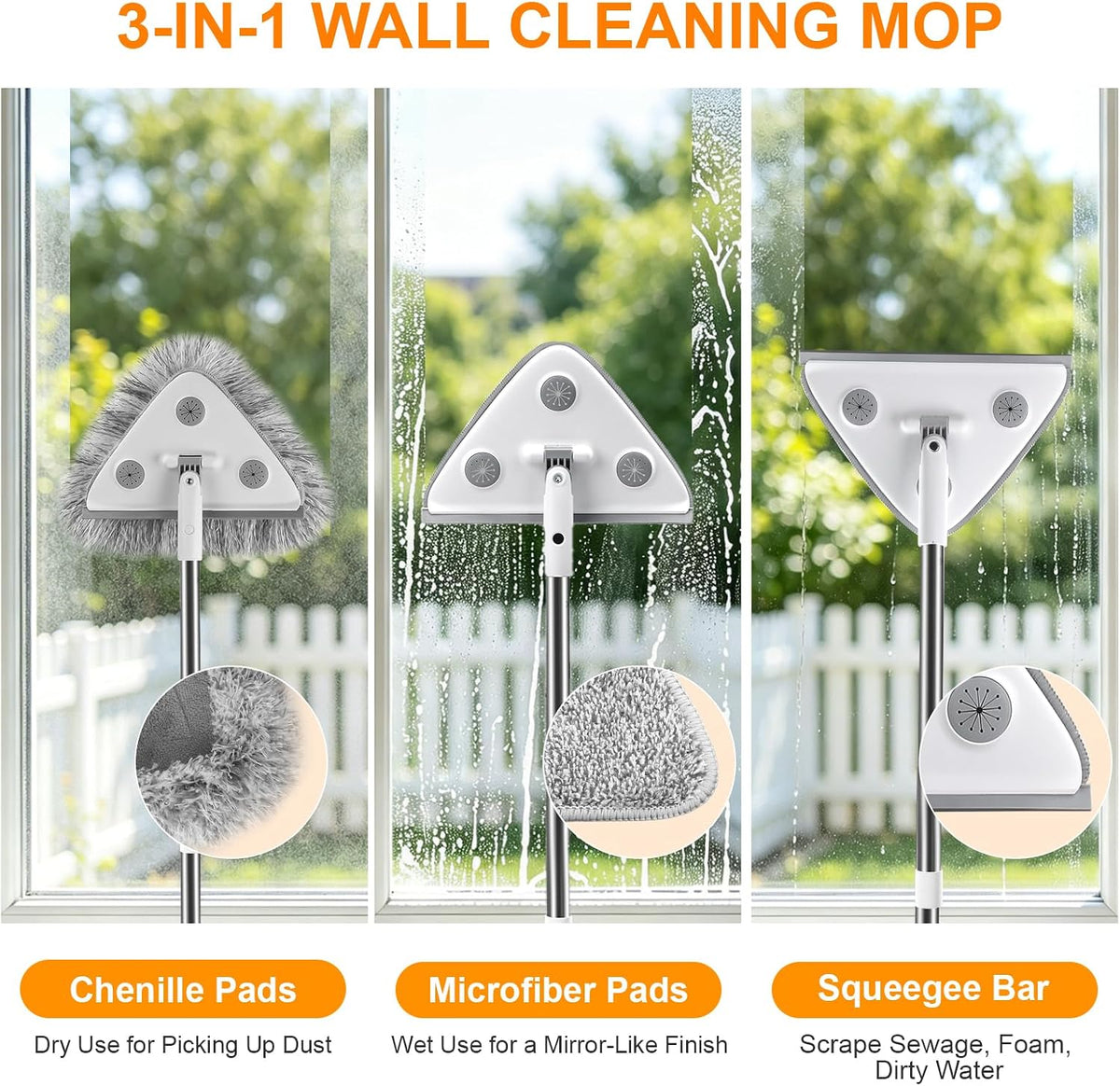 MUEE Window Squeegee with 78" Extension Pole, High Reach Window Cleaner