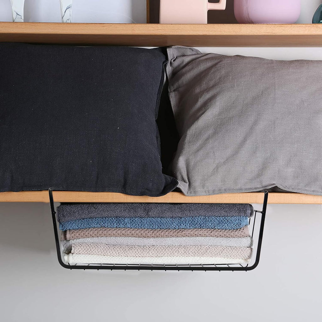 Under Shelf Baskets for Storage, Under Shelf Wire Basket Carbon Steel Basket Under Cabinet Shelf, Welding Joints, Baking Finish, Easy to Install without Holes, 6 PCS, Black