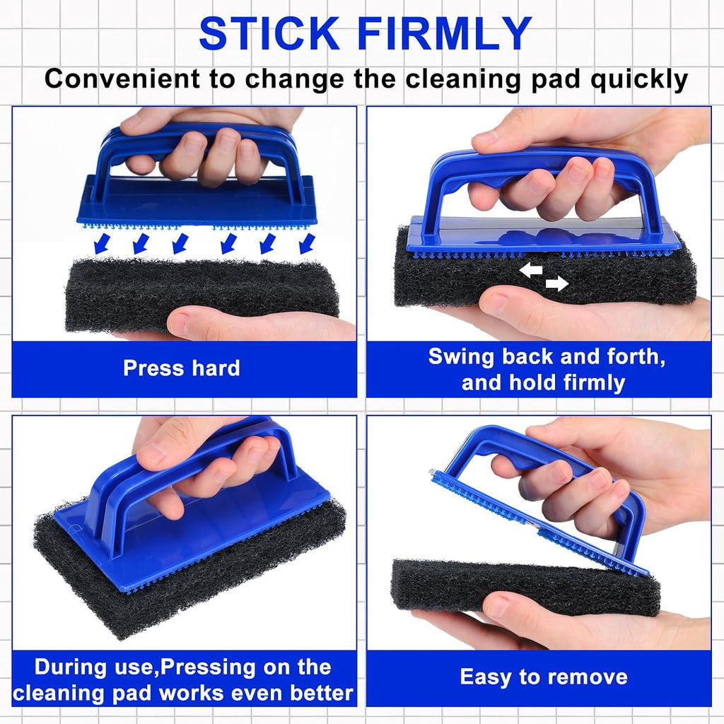Maxdot 18 Pcs Sponges with Handle Scrub Pad for Tile, Blue and Black