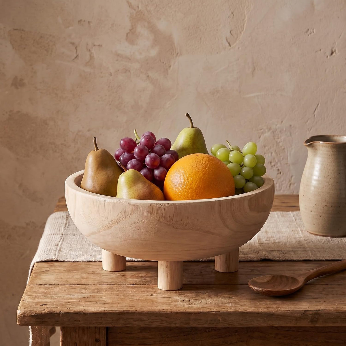 Natural Wooden Fruit Bowl with 4 Legs for Kitchen Counter