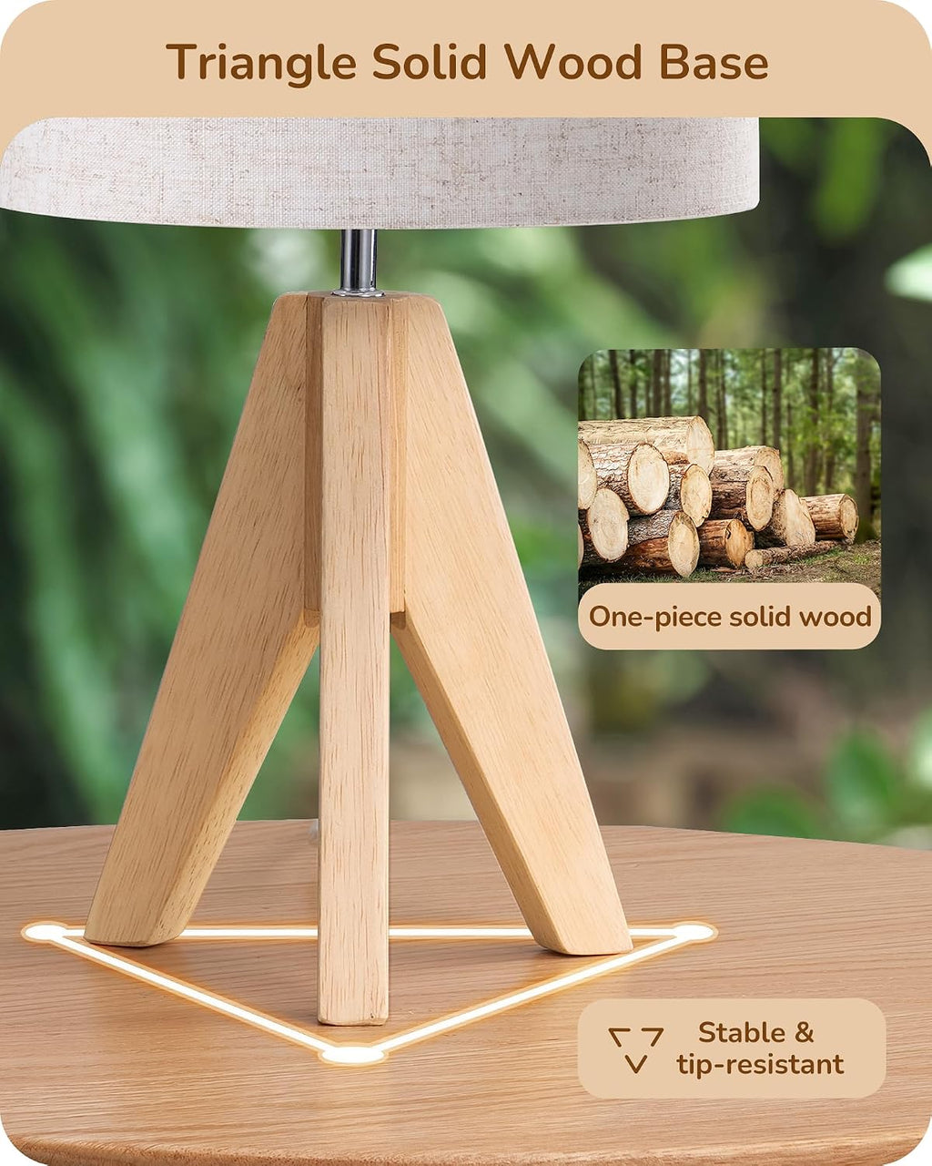 EDISHINE Small Table Lamp, Boho Bedside Lamp, Linen Fabric Shade, 14.2 Inch