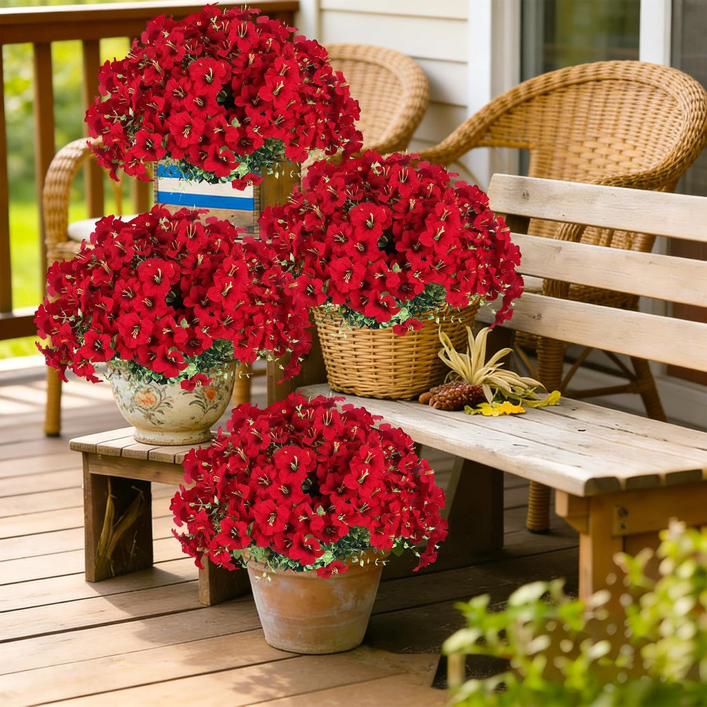 10pcs UV Resistant Faux Petunia Outdoor Flowers,Wine Red