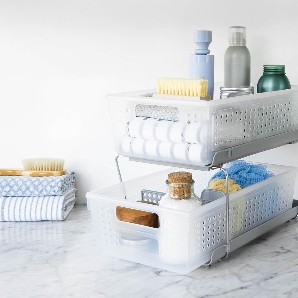 madesmart Two Tier Organizer with Dividers, Frost