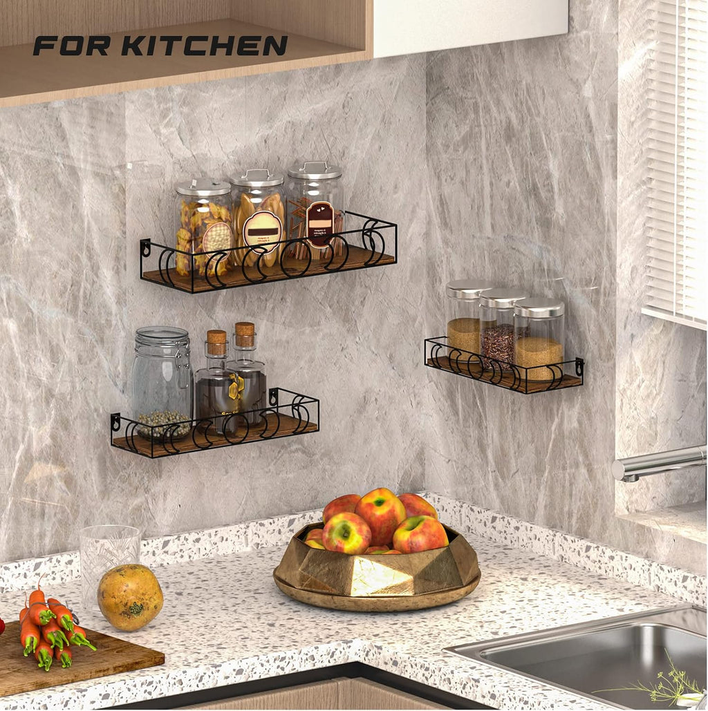 Moon Phase Wall Shelf, 3 Black Side Brown Base Floating Shelves