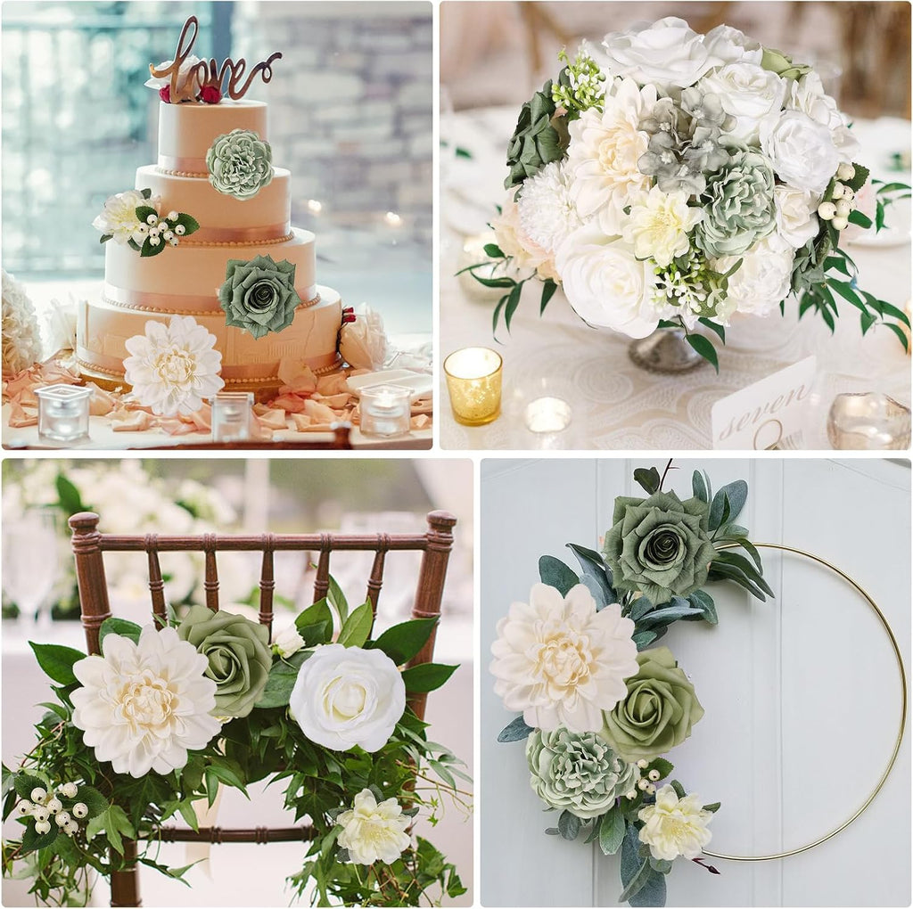 26PCS Artificial Flowers, Silk&Foam Fake Roses Set for DIY Decor