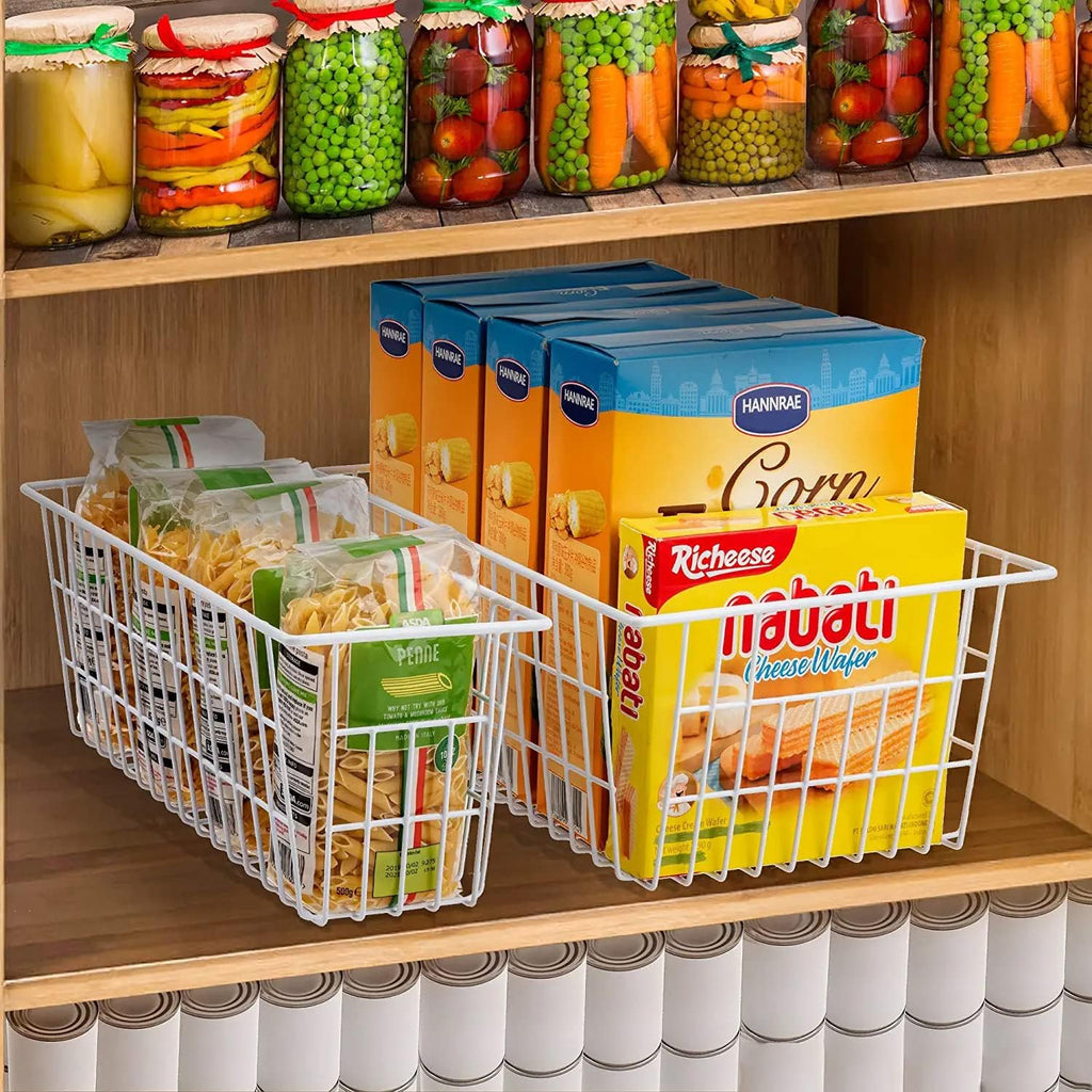 15.2" Metal Wire Baskets for Organizing 6 Pack, Household Pantry Storage Freezer Organizer Bins with Handles, Freezer Baskets for Upright Freezer, Refrigerators, Kitchen Cabinets, White