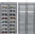 Dual Sided Hanging Sunglasses Organizer Wall Eyeglass Holder Sunglass Rack for Home with 32 Dust Proof Pockets (32 Pockets-Grey)