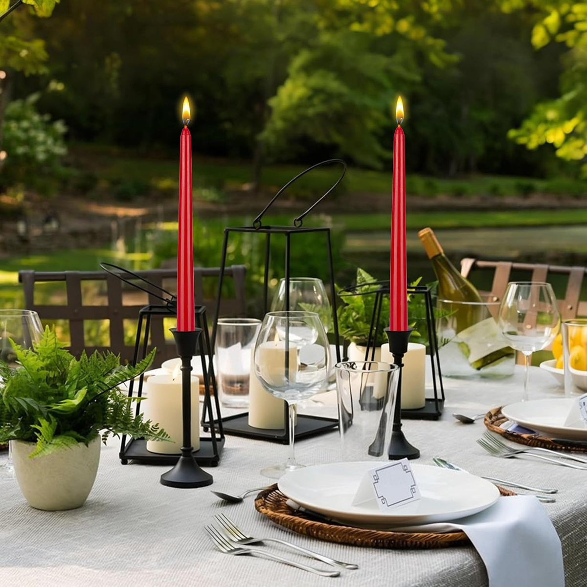 Mega Candles 12 pcs Unscented Red Taper Candles, Hand Poured Wax Candle 10 Inch x 7/8 Inch, Home Décor, Wedding Receptions, Centerpieces, Occasions, Romantic Dinners, Prayer, Candle Holders