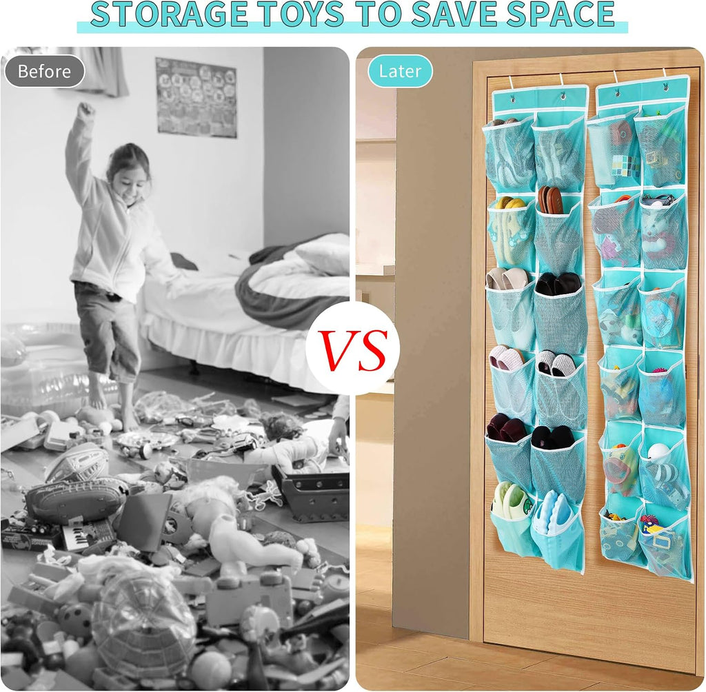GOMAJI 2PK Over the Door 12 Large Pockets Hanging Shoe Organizer, Turquoise