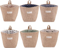 Foraineam 6 Pack Mini Hanging Storage Bag Cotton Linen Decorative Wall-Hanging Basket Organizer Collapsible Box Bin Bags for Wall Door Closet