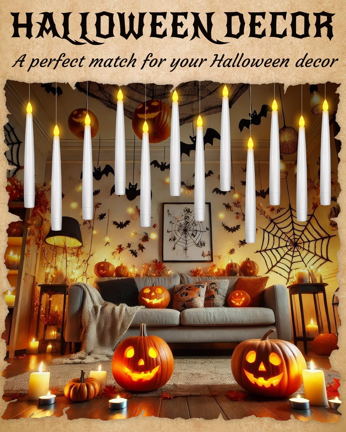 12pcs Flameless Taper Candles with Remote, Dimmer, 3D Battery Operated Window Taper Candle with Flickering Light, 6.3IN Floating Hanging Candles with Wand, Christmas Decor for Home Wedding