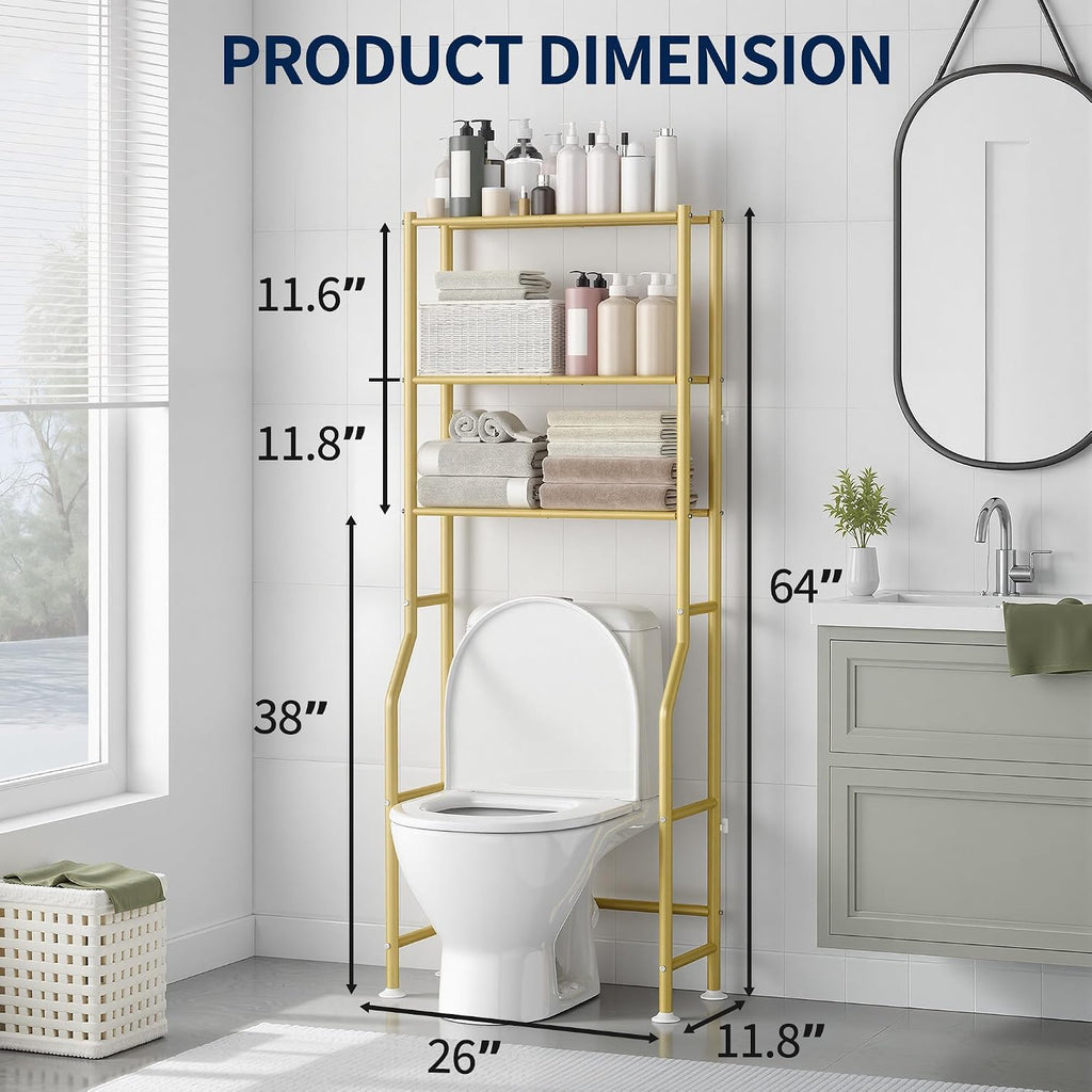 GloTika 3-Tier Over Toilet Storage, Anti-Wobble, Gold