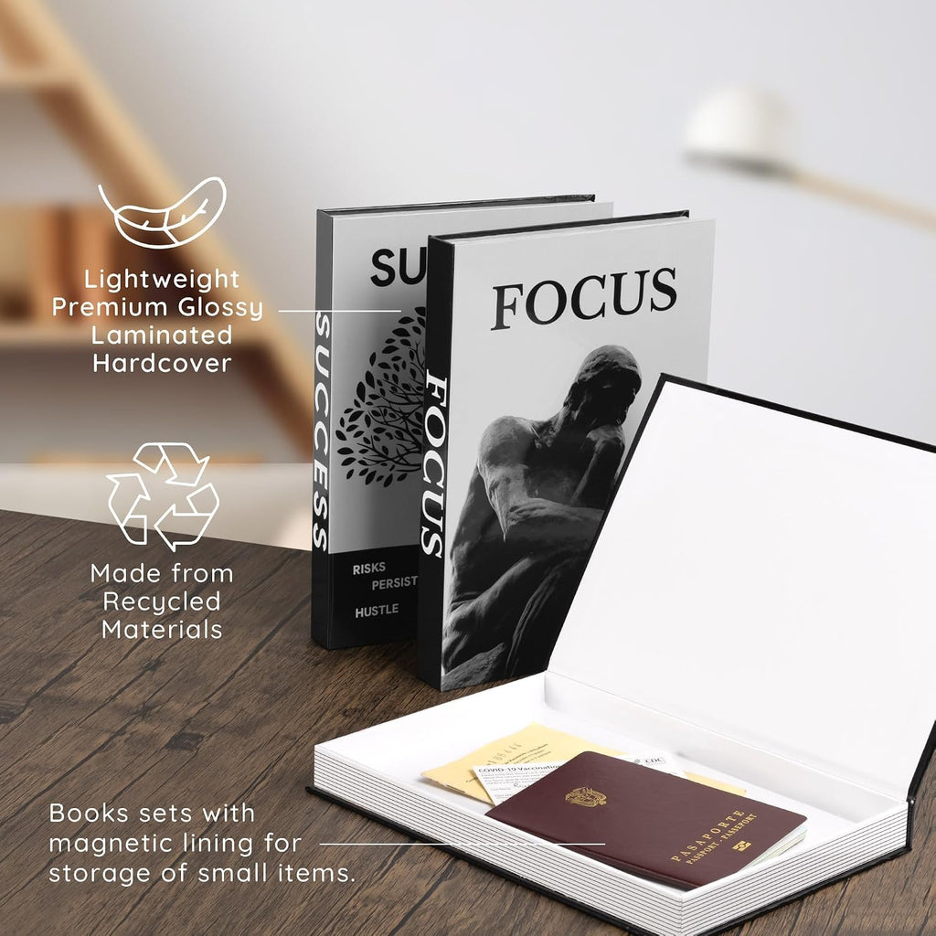 Motivational Decorative Books Set of 3 - Faux Books for Home Office Decor