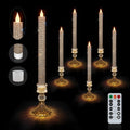 LED Flameless Taper Candles with Illuminated Holder - Glass Candle Holder