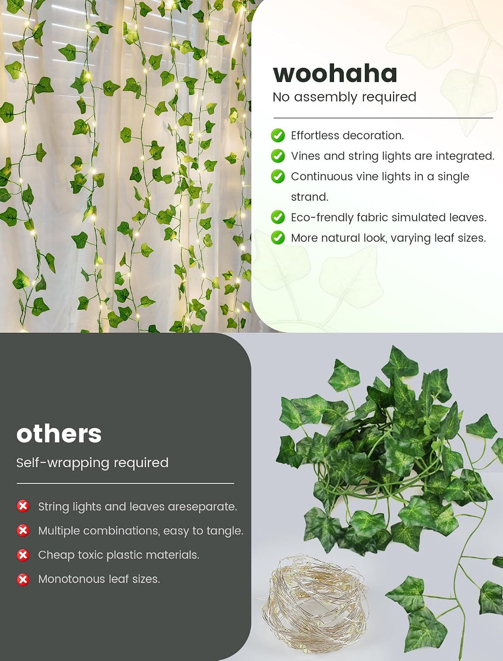 woohaha Ivy Vine with Fairy Lights USB & Battery
