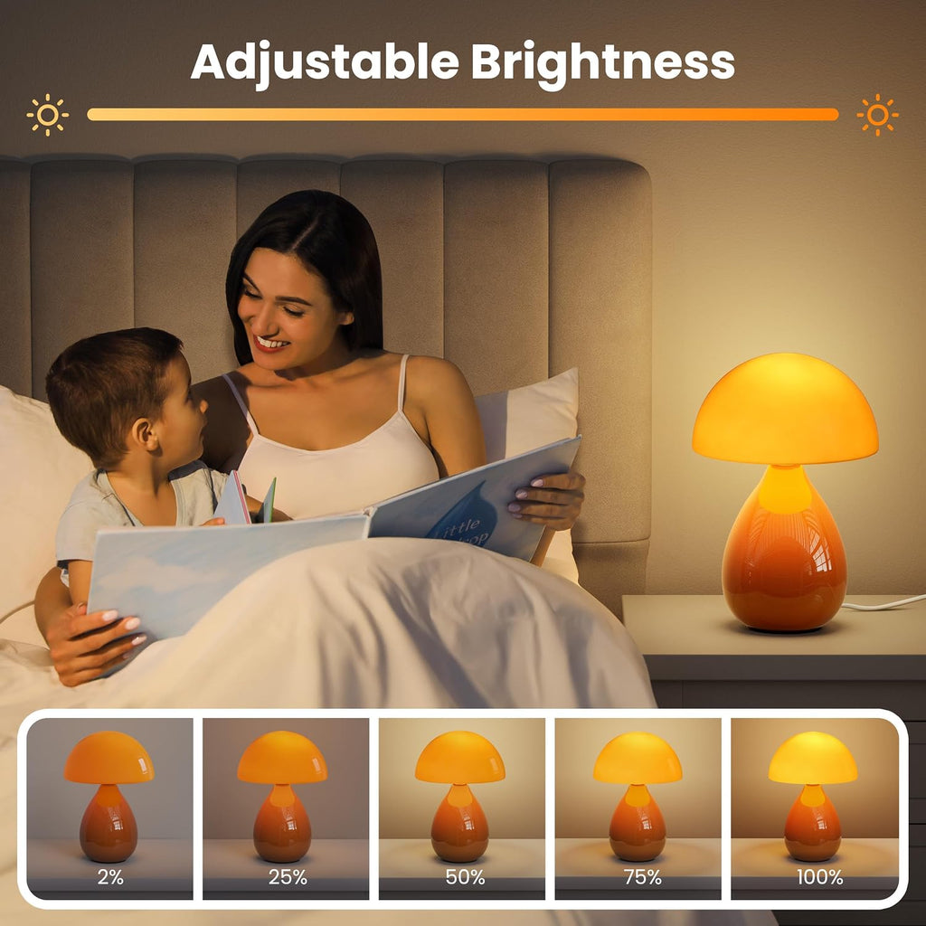 Mushroom Lamp Table Lamp, Mini Modern Lamp Bedside Nightstand Light Desk Cute Small Light Dimmable for Bedroom, Living Room, Ceramic Base Glass Led Home Decor for Woman Children Gifts
