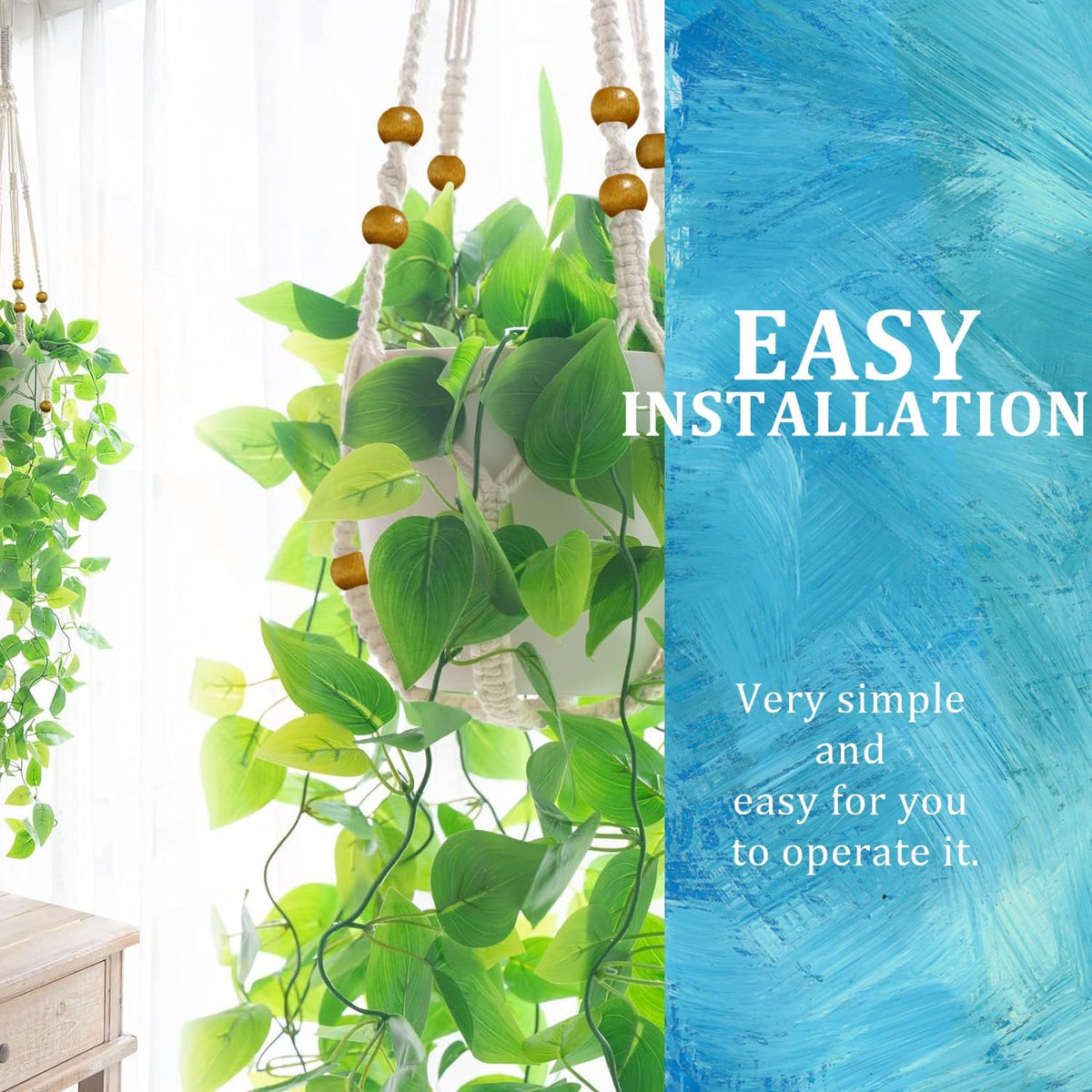 3 Pcs 35 Inch Macrame Plant Hanger Flower Pot Hanging Plant Holder No Tassels Decorative Hanging Planter Basket with Wood Beads for Indoor Outdoor Home Decor (Orchid Yellow)