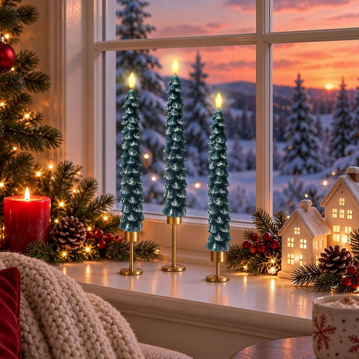 Christmas Decorations For Home, Christmas Tree Flameless Taper Candles