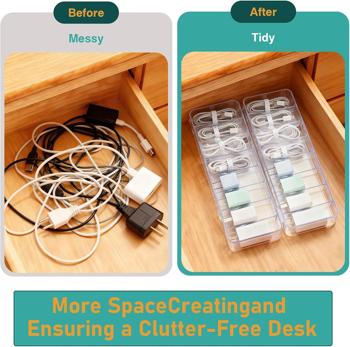 8 Pack Cable Organizer Boxes with Lid, Cord Storage Boxes, Clear