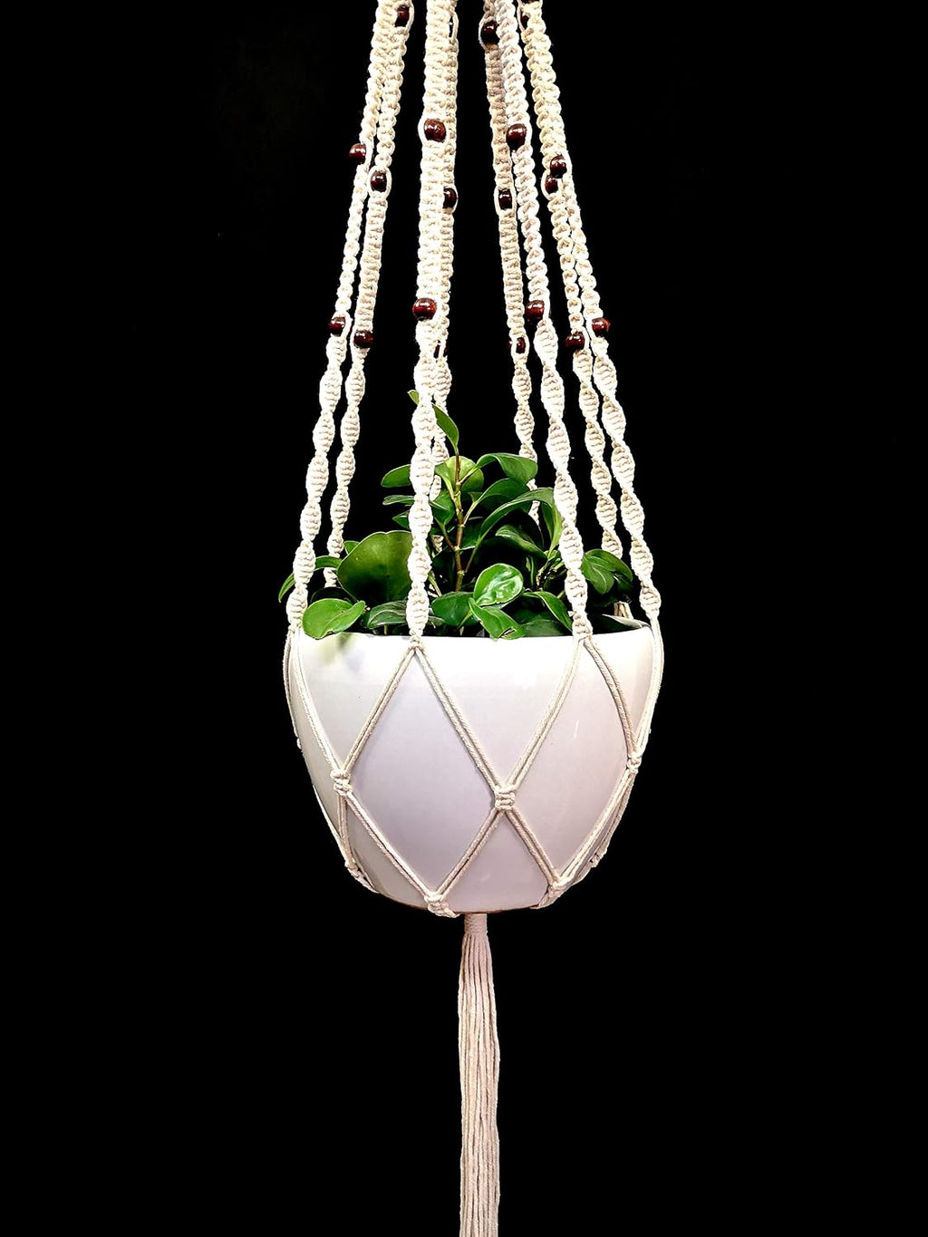 Cotton Rope Macrame Plant Hanger Hanging Planter 8 Legs 63 Inch, Hook, Plant and Pot not Included for 12-13 inch Plant Pot (Cream-Cotton)