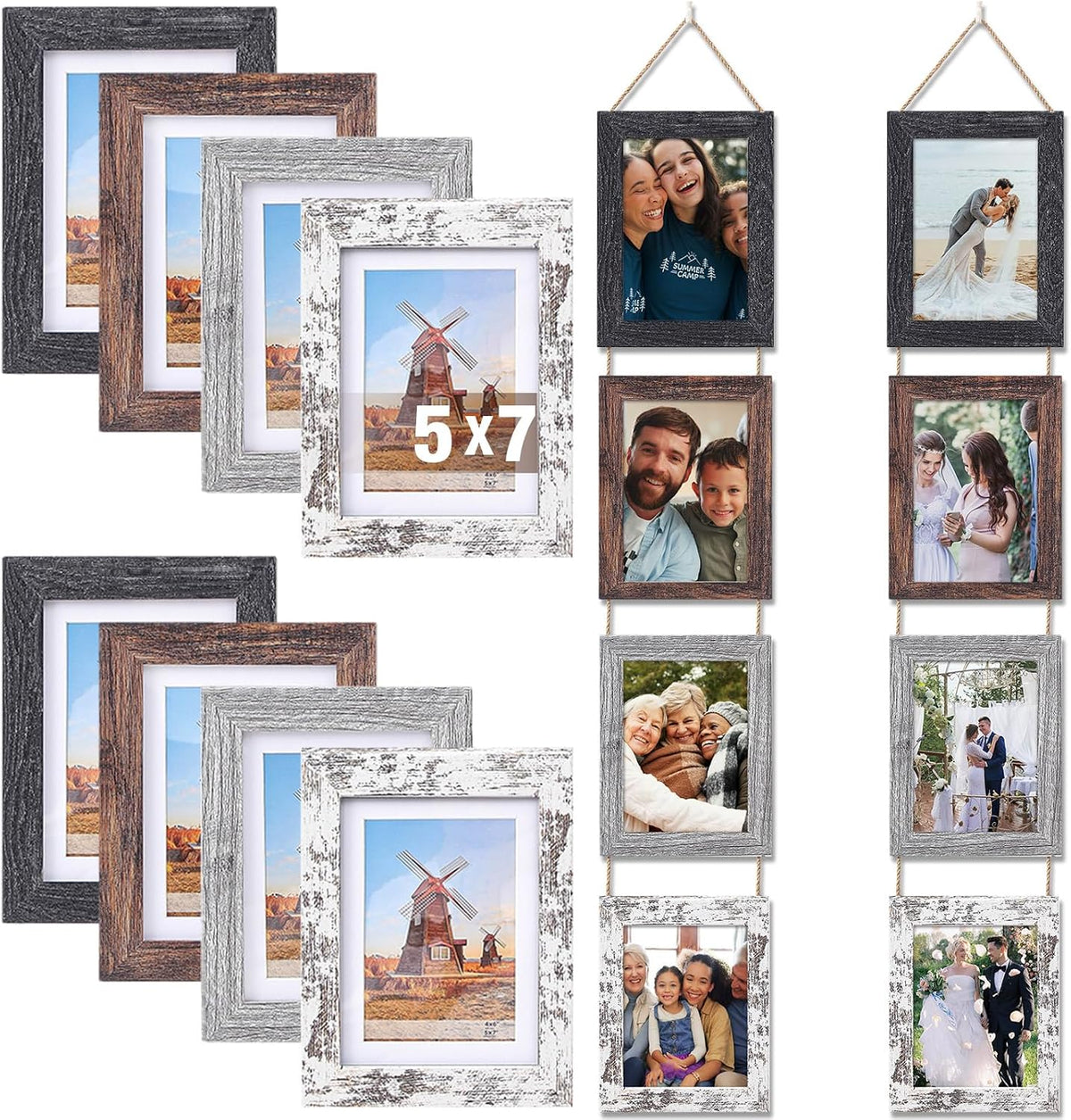 Qunclay 2 Set 5x7 Hanging Collage Picture Frames, Rustic Farmhouse Decor