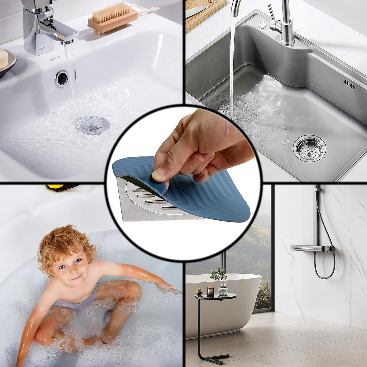 2 Pcs Blue Shower Drain Cover Tub Stopper(5.9 x 5.9 Inch)