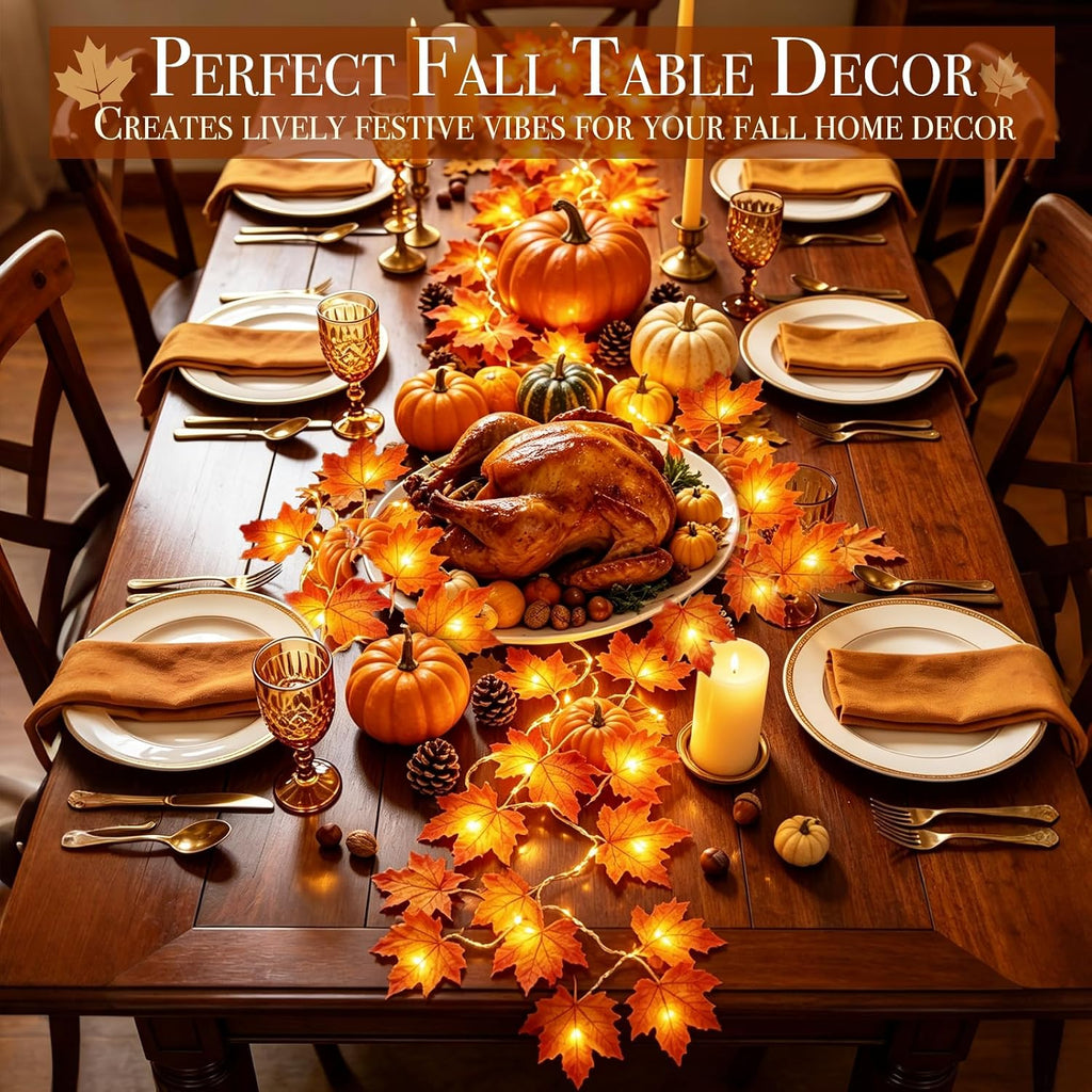 Timer&3 Pack Thanksgiving Decorations 30Ft Fall Garland with Lights 60LED