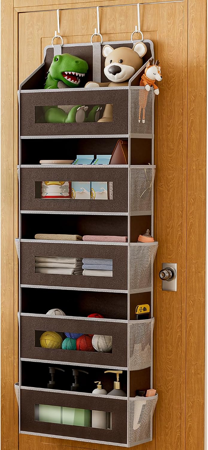 5 Tier Over the Door Organizer for Bathroom, Bedroom, Pantry, Brown