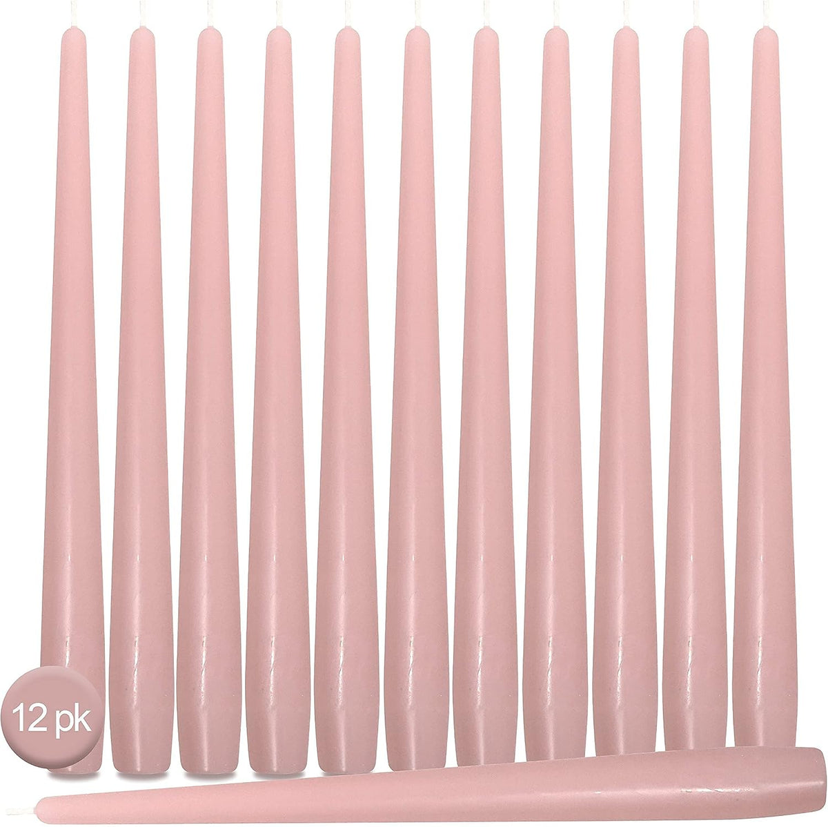 Hyoola Tall Taper Candles - 10 Inch Light Pink Unscented Dripless Taper Candles - 8 Hour Burn Time - 12 Pack