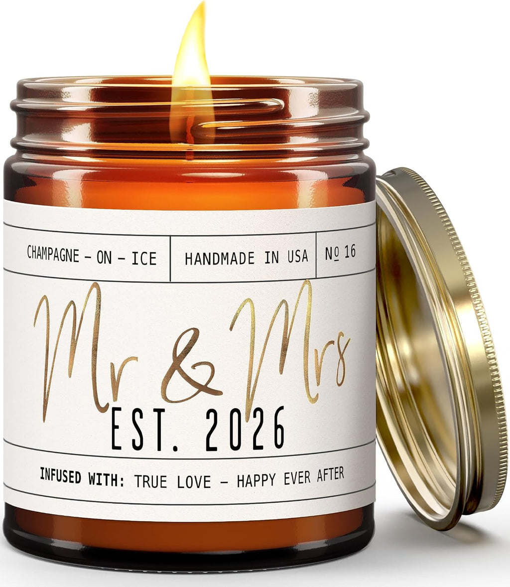 Wedding Gifts for Couples 2026, Bridal Shower Gifts from Bride - 'Mr and Mrs Est. 2026 Candle, w/Champagne on Ice I Wedding Shower for Newlyweds I 50Hr Burn, USA Made