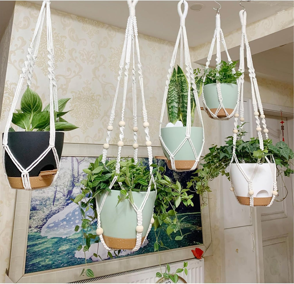 Hanging Planters with Macrame Plant Hangers for Indoor Outdoor Plants, 3 Set Hanging Baskets Flower Pots Holders 35''/27''/21'', Self-Watering Pots 7''/6''/5.5'', Boho Home Decor, Black