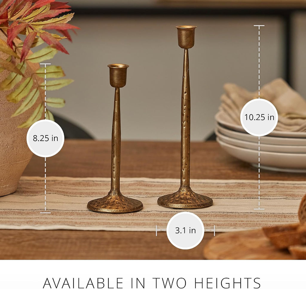 Luminara - Taper Candle Holder Compatible with Luminara Flickering Moving Flame Battery Operated Taper Candles Décor & Gift - Elegant Wrought Iron, Antique Brass (3.1” x 10.25”)