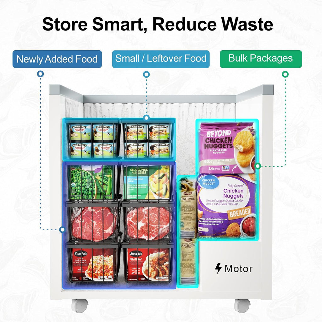 iSPECLE Freezer Organizer Bins - Small Storage Baskets for 7 Cu.Ft, 4 Pack