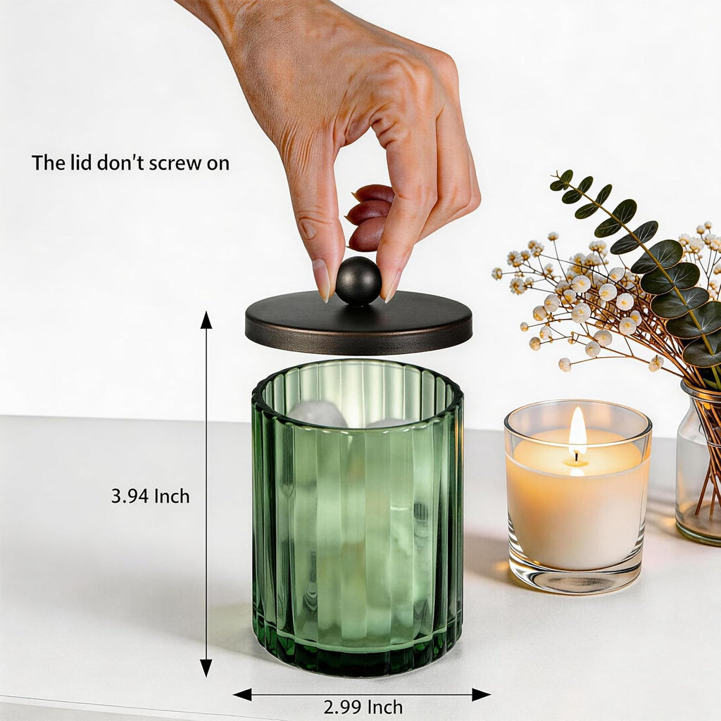 Amolliar Green Glass Qtip Holder Apothecary Jar Metal Lid (Bronze 4 Pack)