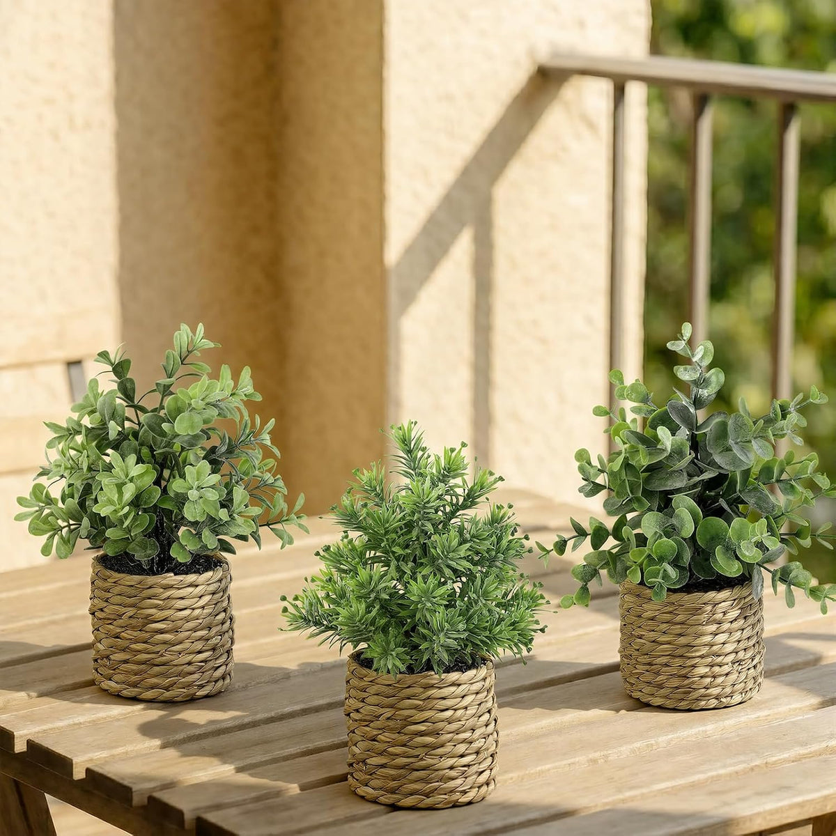Small Fake Plants, 3 Pack Artificial Potted Plants with Seagrass Pots