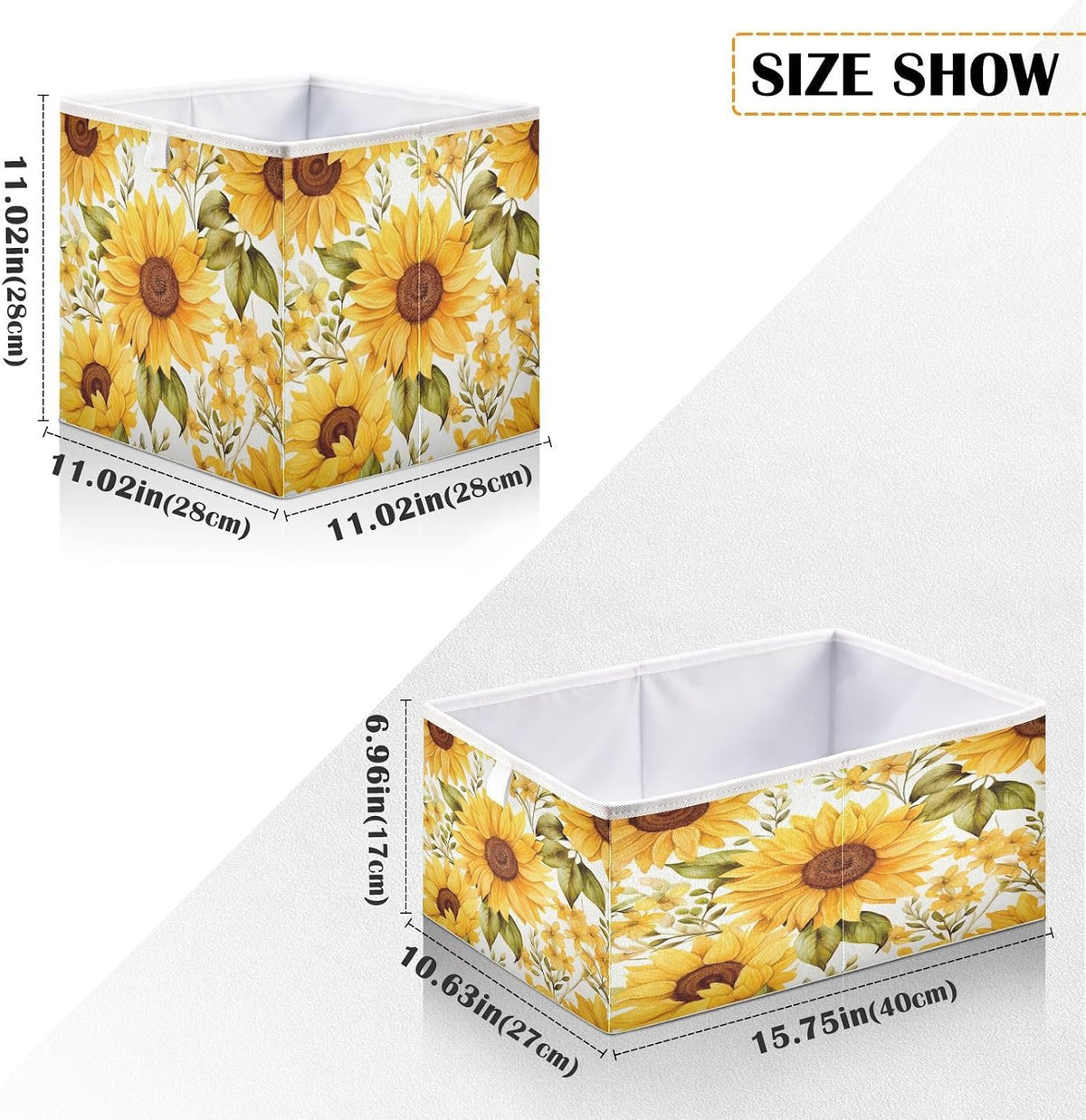 Yellow Sunflower Cube Storage Bins 15.75x10.63x6.96 inch Collapsible Fabric Storage Baskets , Large Toy Clothes Organizer Box for Bedroom, Living Room, Study Room