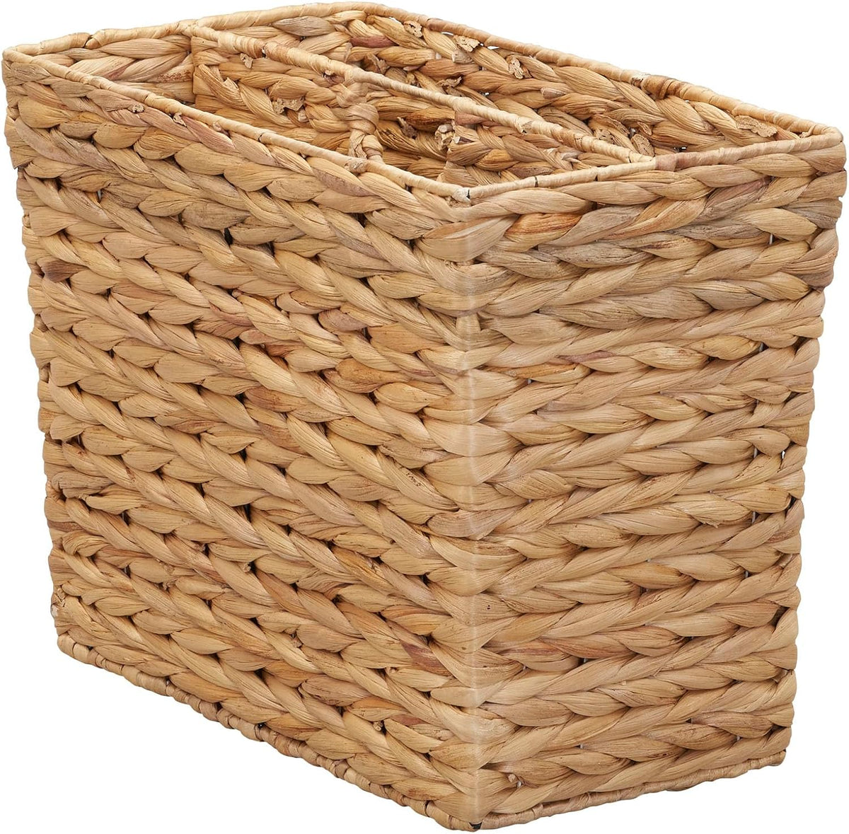 Household Essentials Side‑by‑Side Magazine Rack Decorative Storage Organizer with Handwoven Water Hyacinth and Metal Frame, Natural