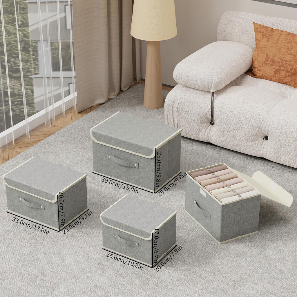 Foldable Fabric Storage Cubes with Lids,Grey 10.2x7.9x6.7in,1 Pack