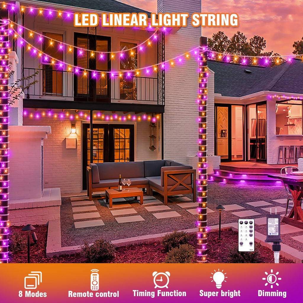 400FT Purple Orange LED Fairy Lights, String Lights with Remote, 8 Lighting Modes, Waterproof Light Strand for Halloween, Fall Decor, Porch, Window, Haunted House, Party, Indoor Outdoor Display